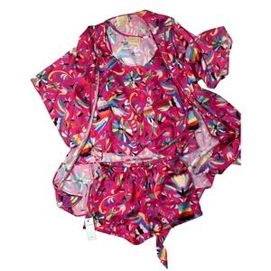 Judith March Womens Pink Otomi Tropical Bird Floral 3 Piece Pajama Set  M NWT